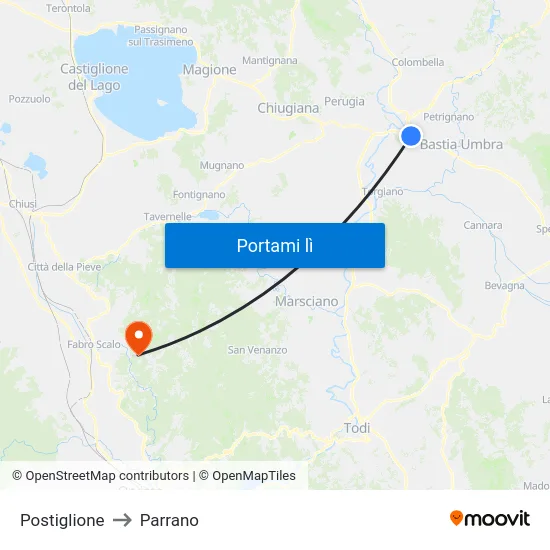 Postiglione to Parrano map