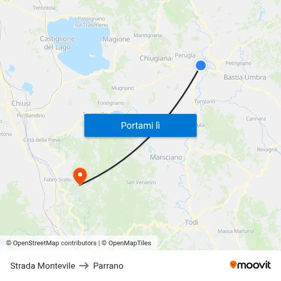 Strada Montevile to Parrano map