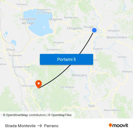 Strada Montevile to Parrano map