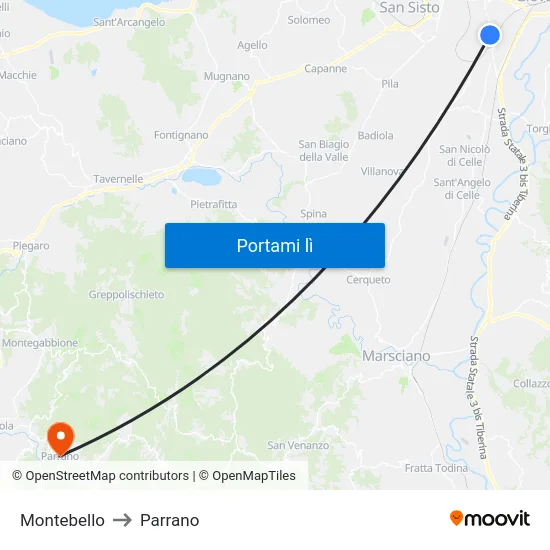 Montebello to Parrano map