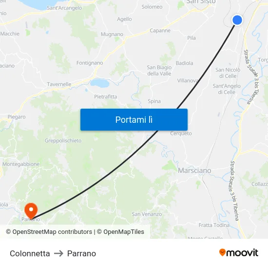 Colonnetta to Parrano map