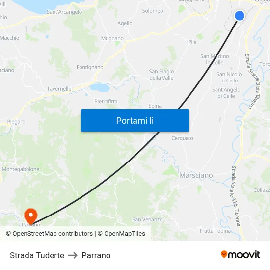 Strada Tuderte to Parrano map