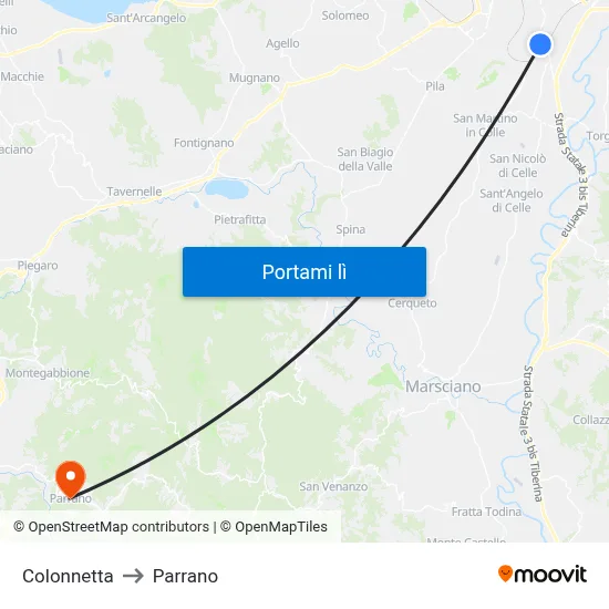 Colonnetta to Parrano map