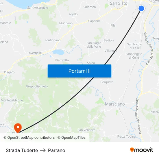 Strada Tuderte to Parrano map
