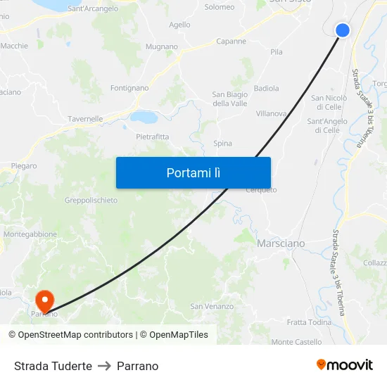 Strada Tuderte to Parrano map
