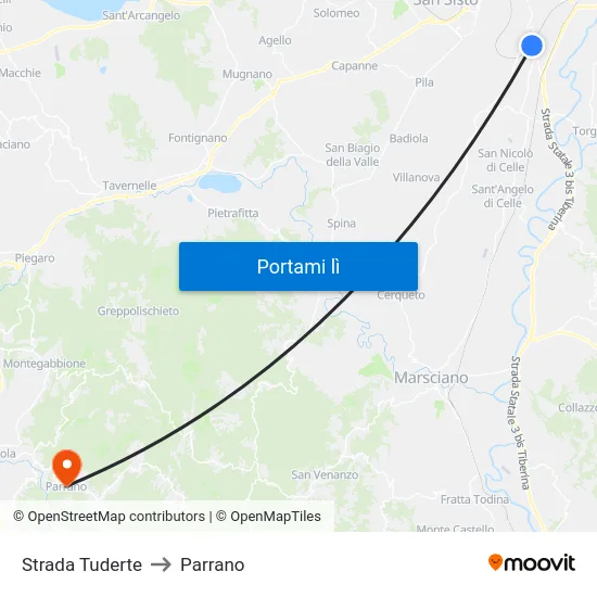 Strada Tuderte to Parrano map