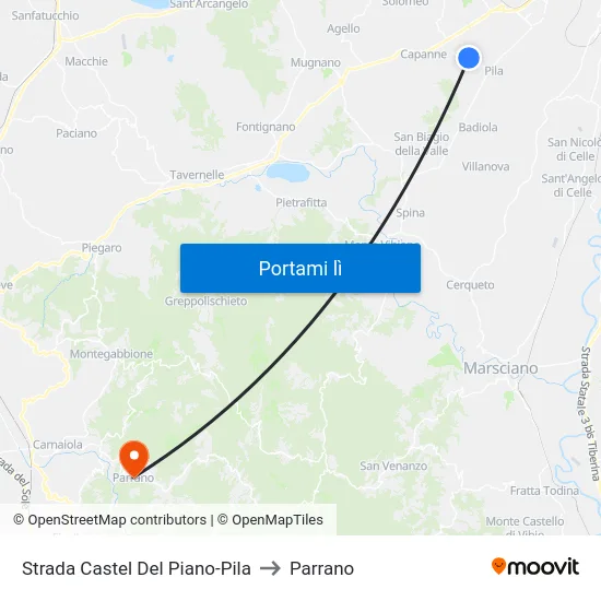 Strada Castel Del Piano-Pila to Parrano map