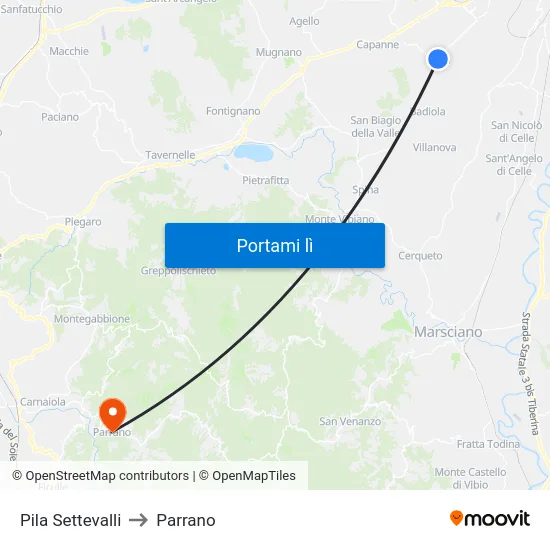 Pila Settevalli to Parrano map