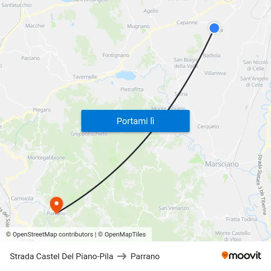 Strada Castel Del Piano-Pila to Parrano map