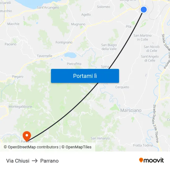 Via Chiusi to Parrano map