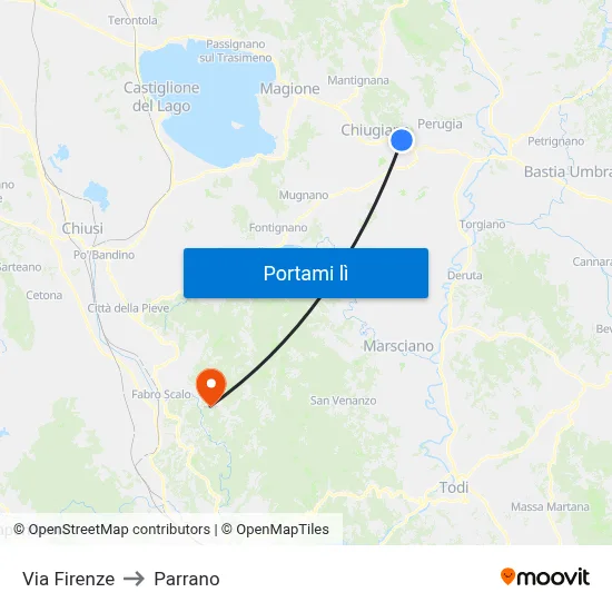 Via Firenze to Parrano map
