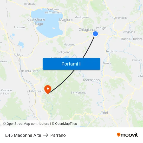 E45 Madonna Alta to Parrano map