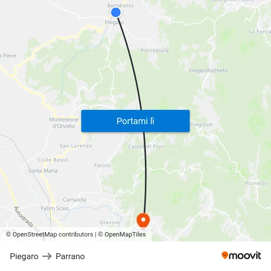 Piegaro to Parrano map