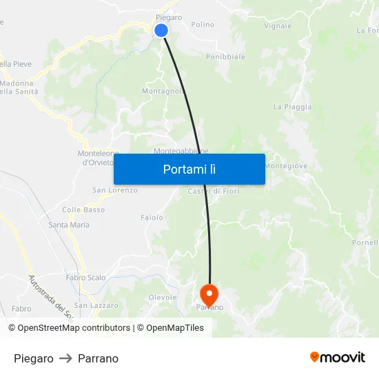Piegaro to Parrano map