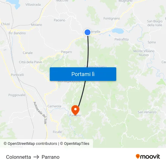 Colonnetta to Parrano map