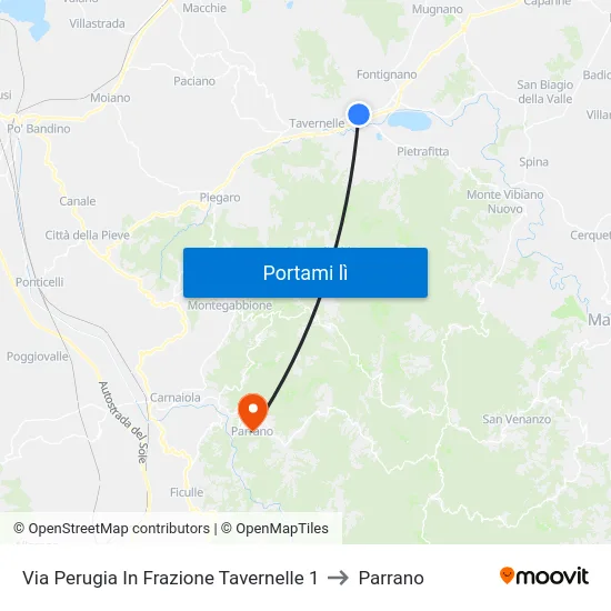 Via Perugia In Frazione Tavernelle 1 to Parrano map