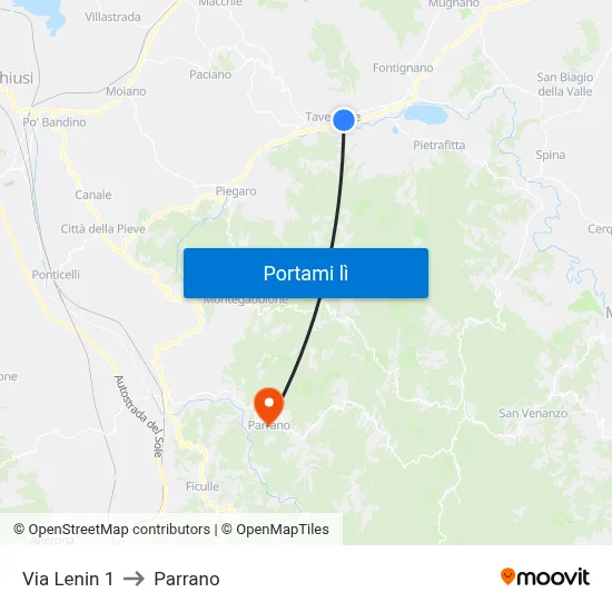 Via Lenin 1 to Parrano map