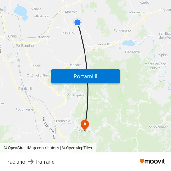Paciano to Parrano map