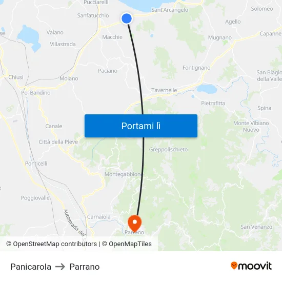Panicarola to Parrano map