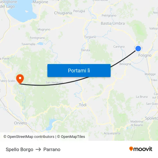 Spello Borgo to Parrano map