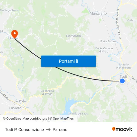 Todi P. Consolazione to Parrano map