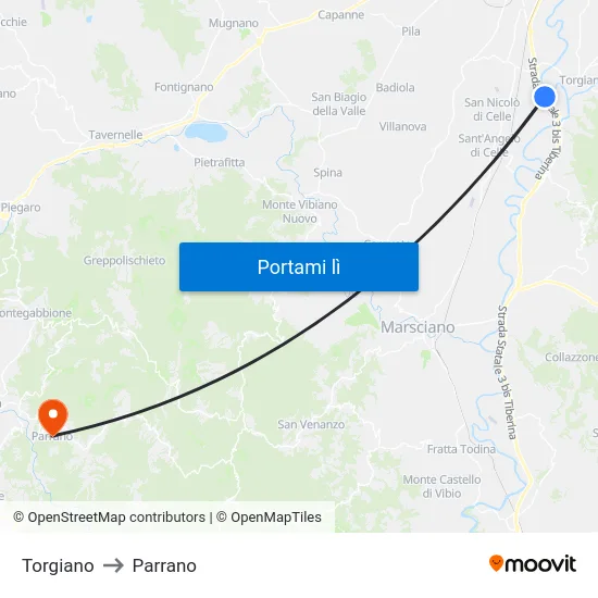Torgiano to Parrano map