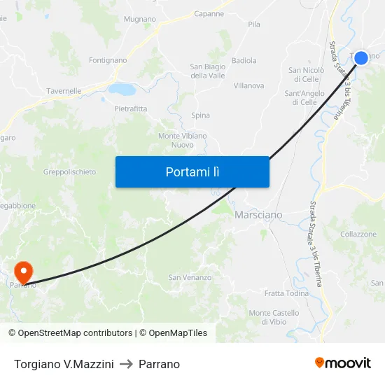 Torgiano V.Mazzini to Parrano map