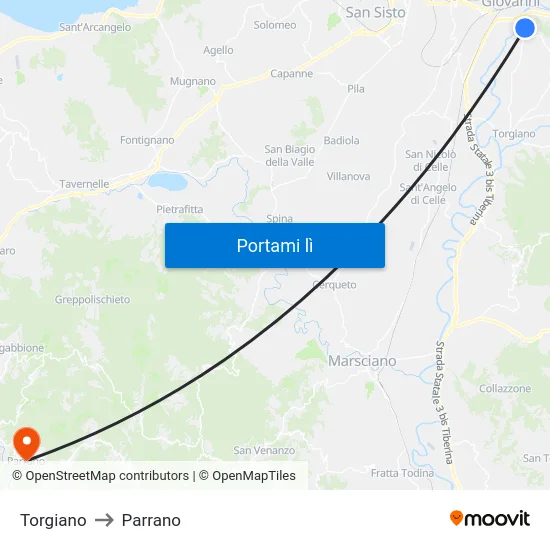 Torgiano to Parrano map