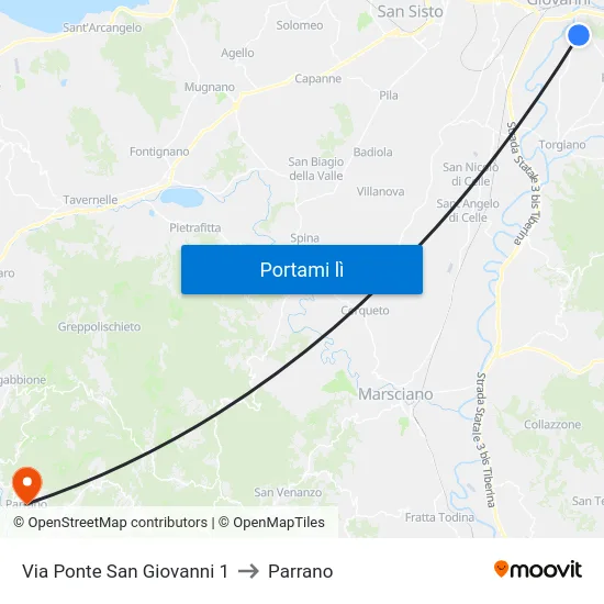 Via Ponte San Giovanni 1 to Parrano map
