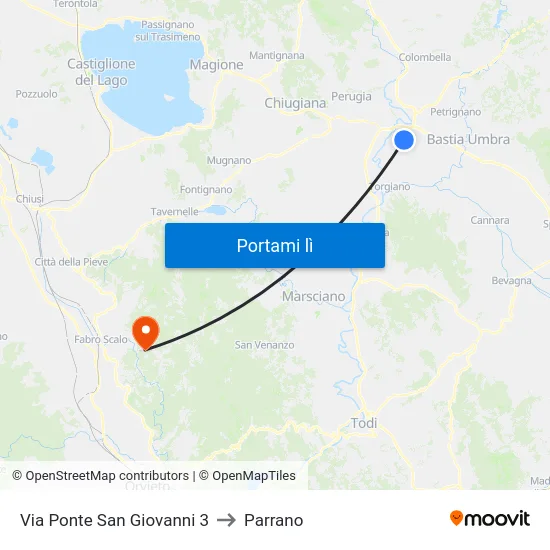 Via Ponte San Giovanni 3 to Parrano map