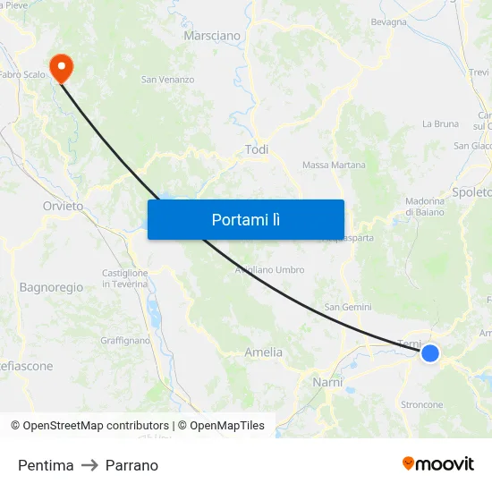 Pentima to Parrano map