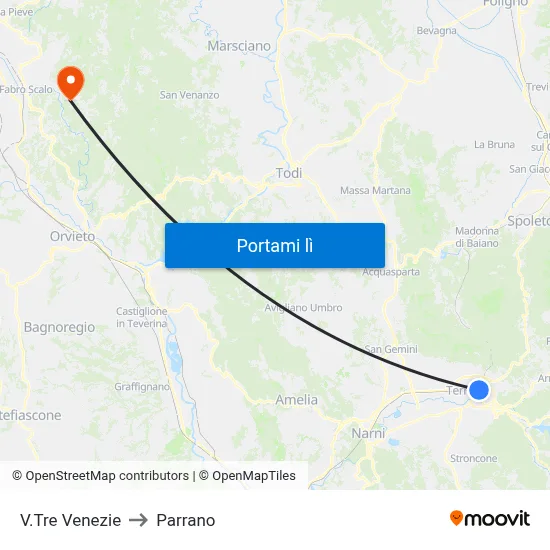 V.Tre Venezie to Parrano map