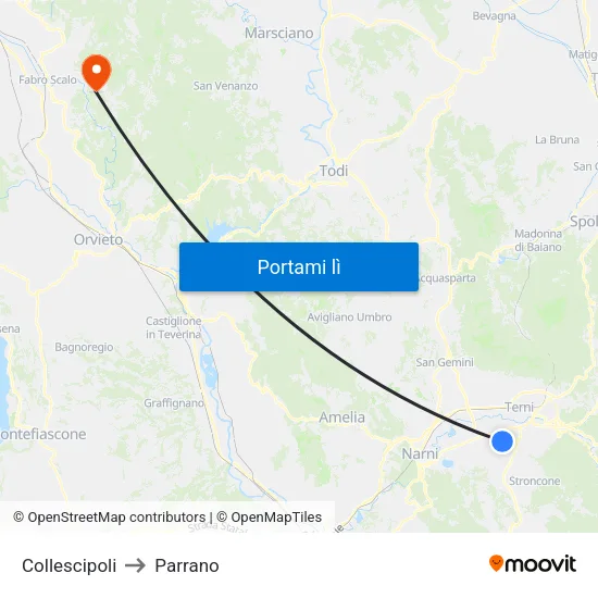 Collescipoli to Parrano map