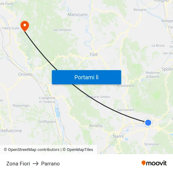 Zona Fiori to Parrano map