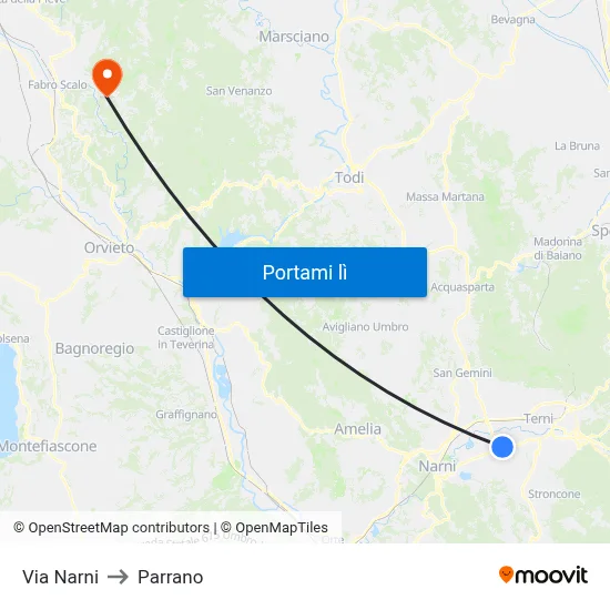 Via Narni to Parrano map