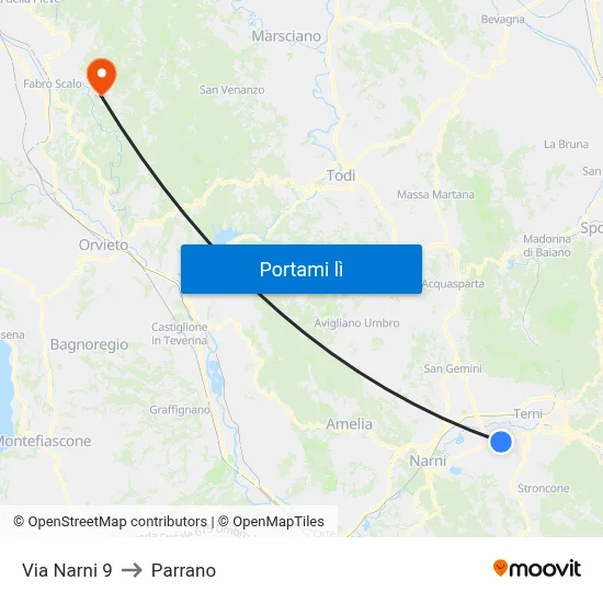 Via Narni 9 to Parrano map