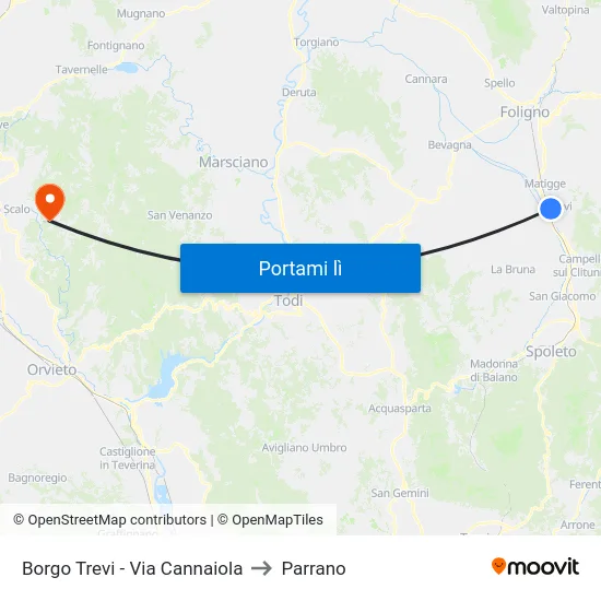 Borgo Trevi - Via Cannaiola to Parrano map