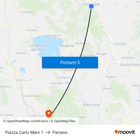 Piazza Carlo Marx 1 to Parrano map