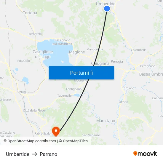 Umbertide to Parrano map