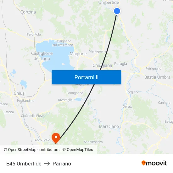 E45 Umbertide to Parrano map