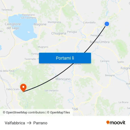 Valfabbrica to Parrano map