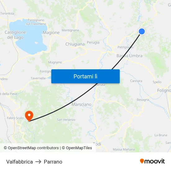 Valfabbrica to Parrano map