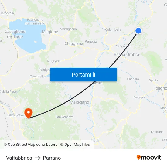 Valfabbrica to Parrano map