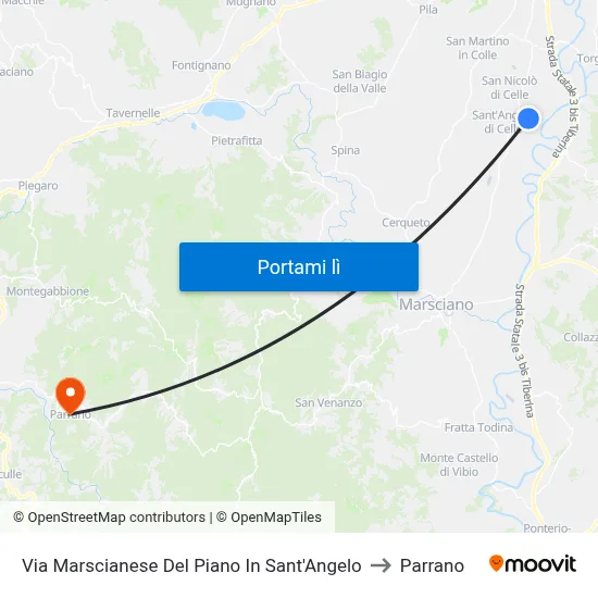 Via Marscianese Del Piano In Sant'Angelo to Parrano map