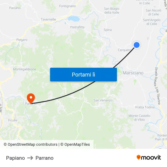 Papiano to Parrano map