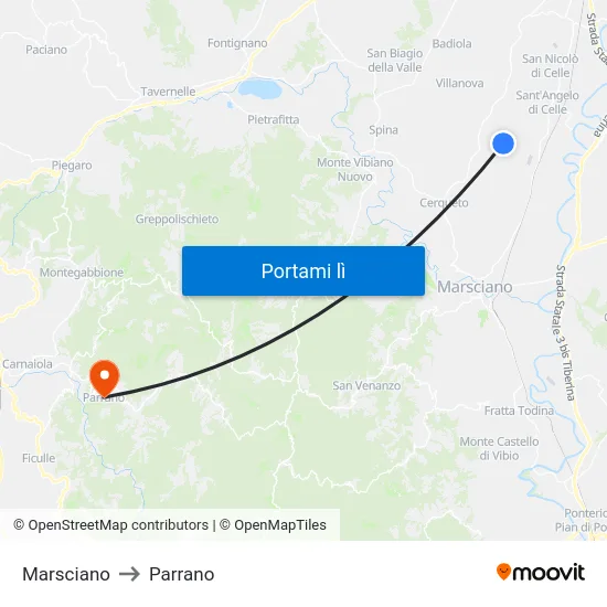 Marsciano to Parrano map