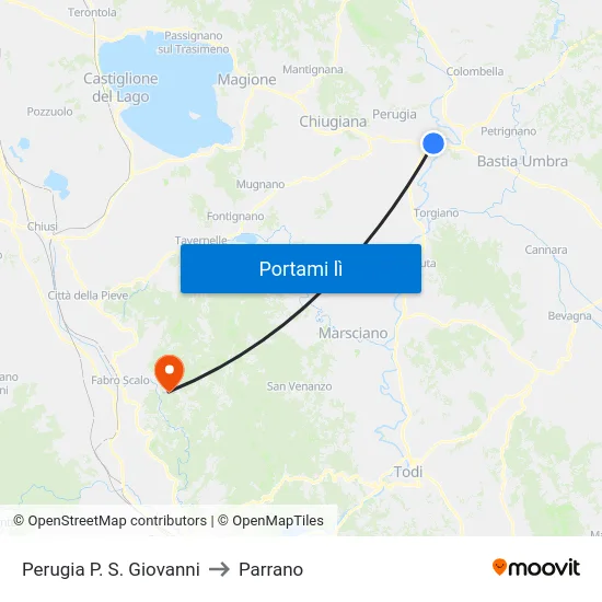 Perugia P. S. Giovanni to Parrano map