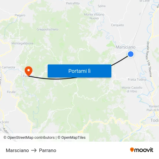 Marsciano to Parrano map