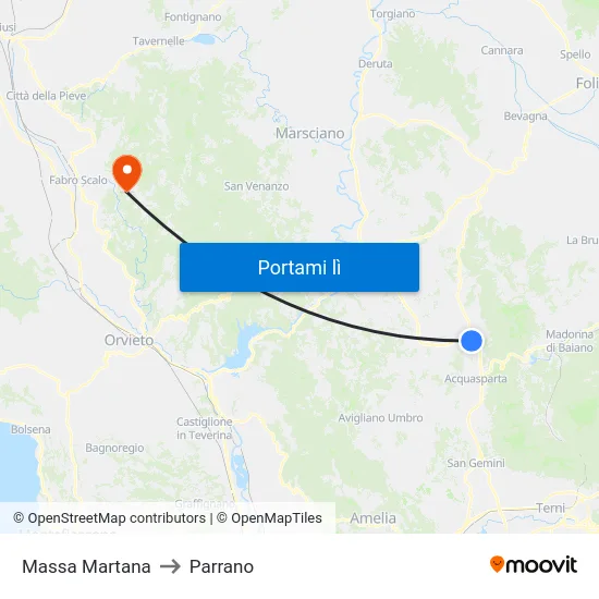 Massa Martana to Parrano map
