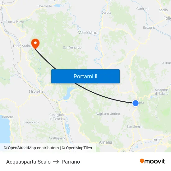 Acquasparta Scalo to Parrano map